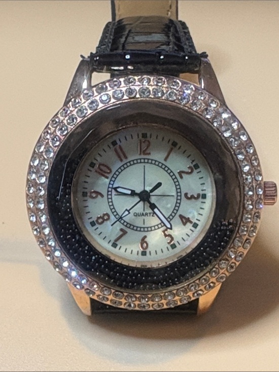 Accessories - Crystal Bezel Quartz Watch — Black Strap